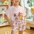 thumbnail image 4 of chaqlin Girls' 2 Piece Loungewear Axolotl Capybara Print Outfits Cute Top and Shorts for Kids Toddler Summer Short Sleeve Cami T-Shirt and Solid Color Shorts with Side Pockets, 4 of 5