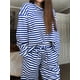 thumbnail image 3 of Pijamas de rayas for mujer, conjuntos de 2 piezas, camisetas de manga larga, pantalones anchos con cordón, conjuntos a juego, conjuntos de estar en casa, 3 of 7