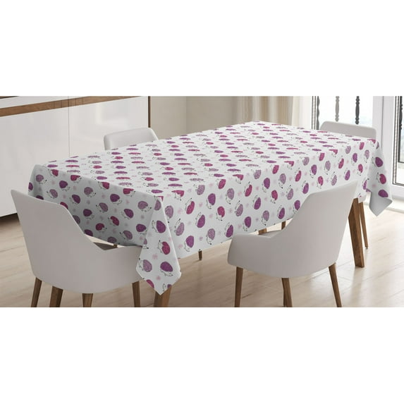 Hedgehog Tablecloth, Watercolor Style Funny Smiling Spiny Mammals with Hand Drawn Daisy Flowers, Rectangle Satin Table Cover for Dining Room and Kitchen, 60" X 84", Pink Purple White, by Ambesonne