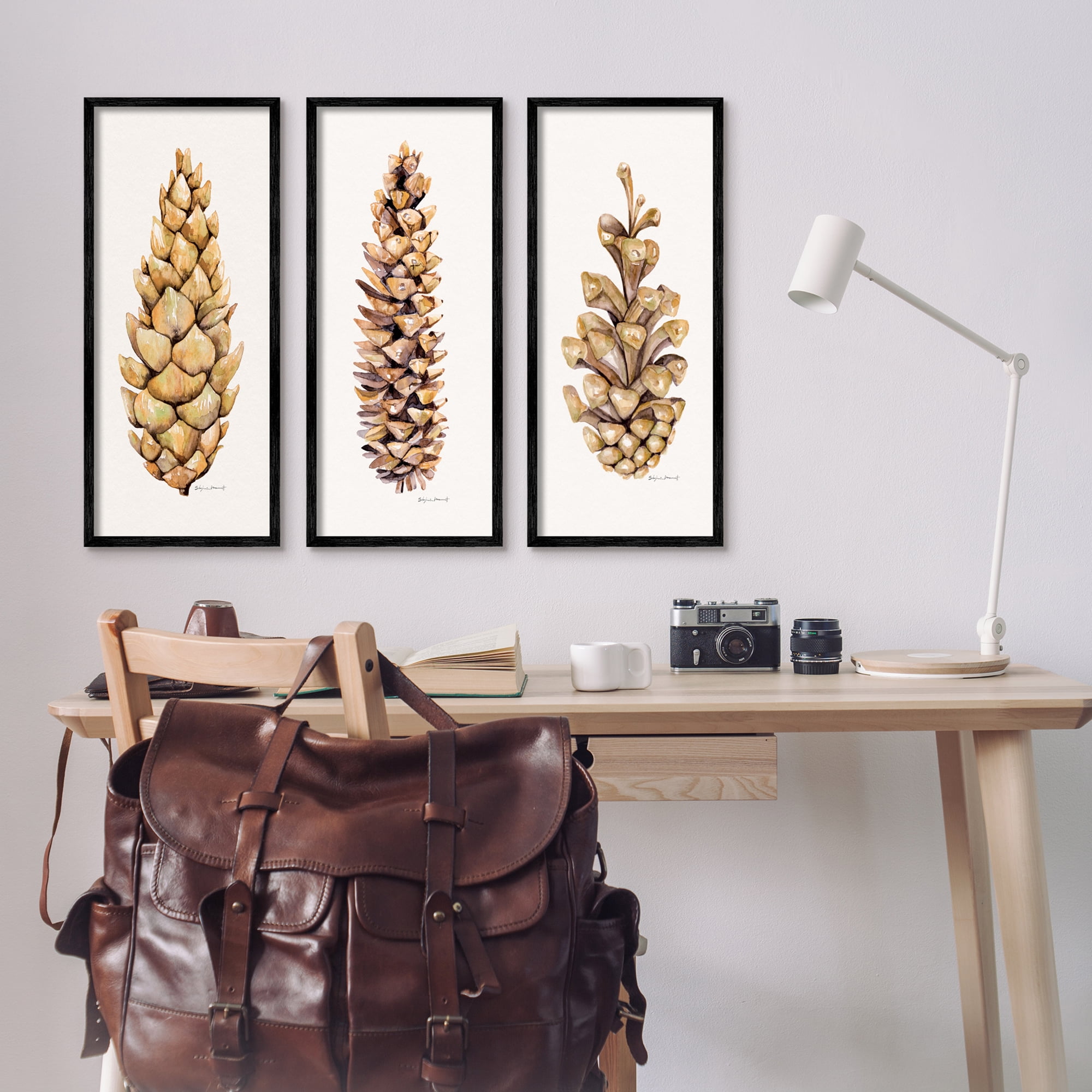 Stupell Botanical Pinecones Woodland Plants Botanical & Floral Painting Black Framed Art Print Wall Art, Set of 3