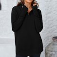 thumbnail image 5 of Women's Quarter Zipper Long Sleeve Loose Ribbed Knit Sweater with Thumbhole, 5 of 9