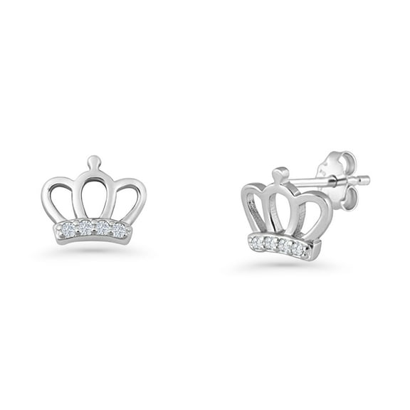 Princess Crown Stud Earrings CZ 925 Sterling Silver 8mm