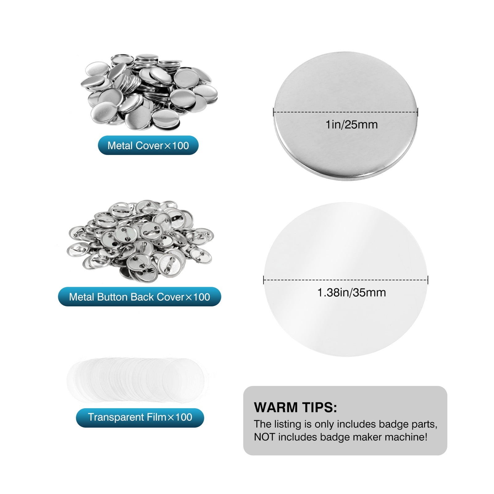 100Pcs Mini DIY Round Mirror Material Bad Blank Button Pins for Button Bad Maker Machine 25mm , 32mm , 37mm , 44mm , 58mm , 75mm