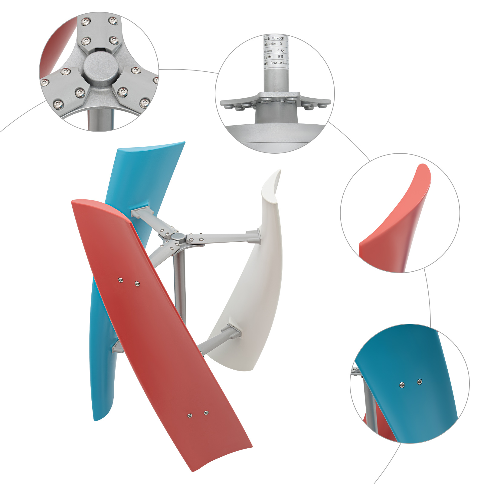 450W Wind Turbine Generator, 12V DC Vertical Axis, Low Vibration, Waterproof, for Home/Garden Use, Maglev Generator, 3 Nylon Fiber Blades