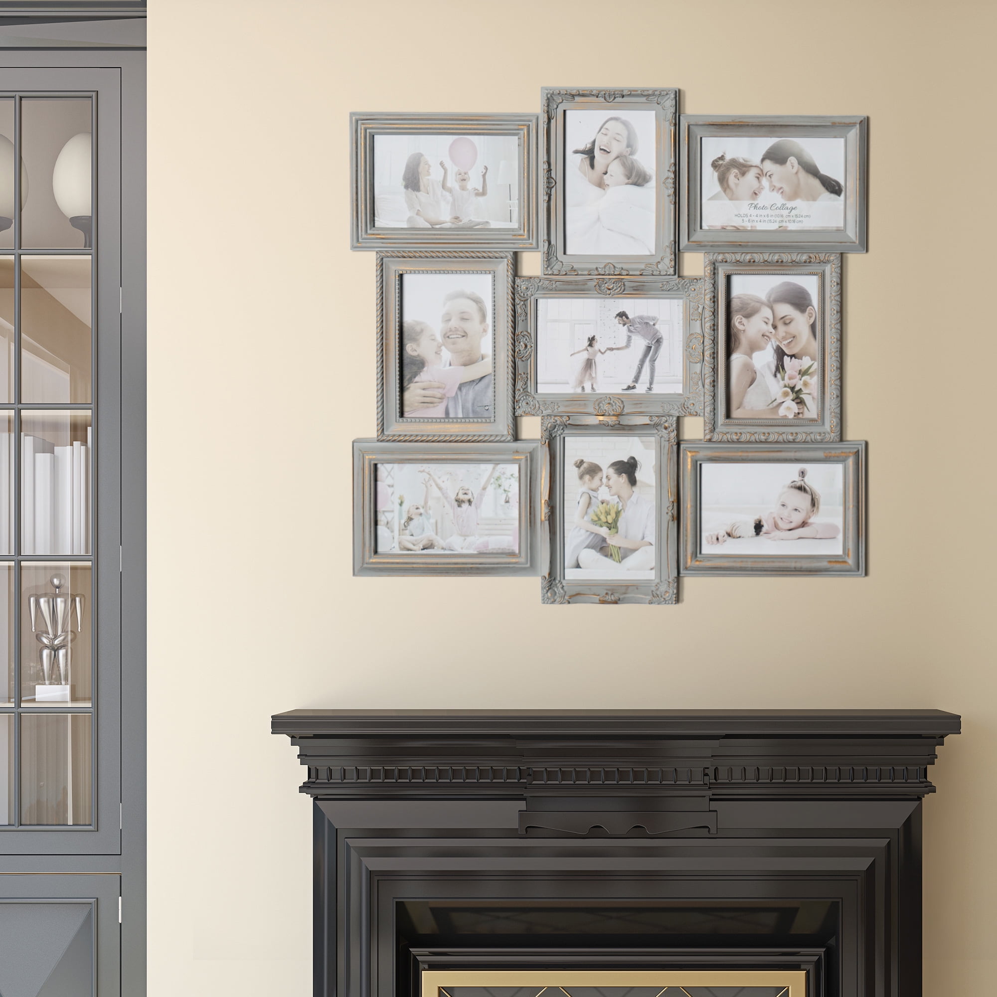 Gray & Gold Vintage Style Wall Hanging Photo Collage Picture Frame - 19.5" x 19.5"