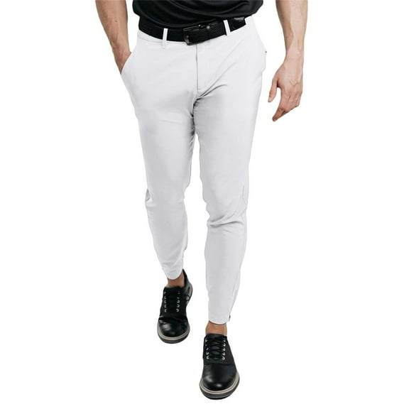Men's Casual Pants Men's Solid Color Tight Pocket Zipper Business Casual Daily Slim Fit Small Trousers White 34