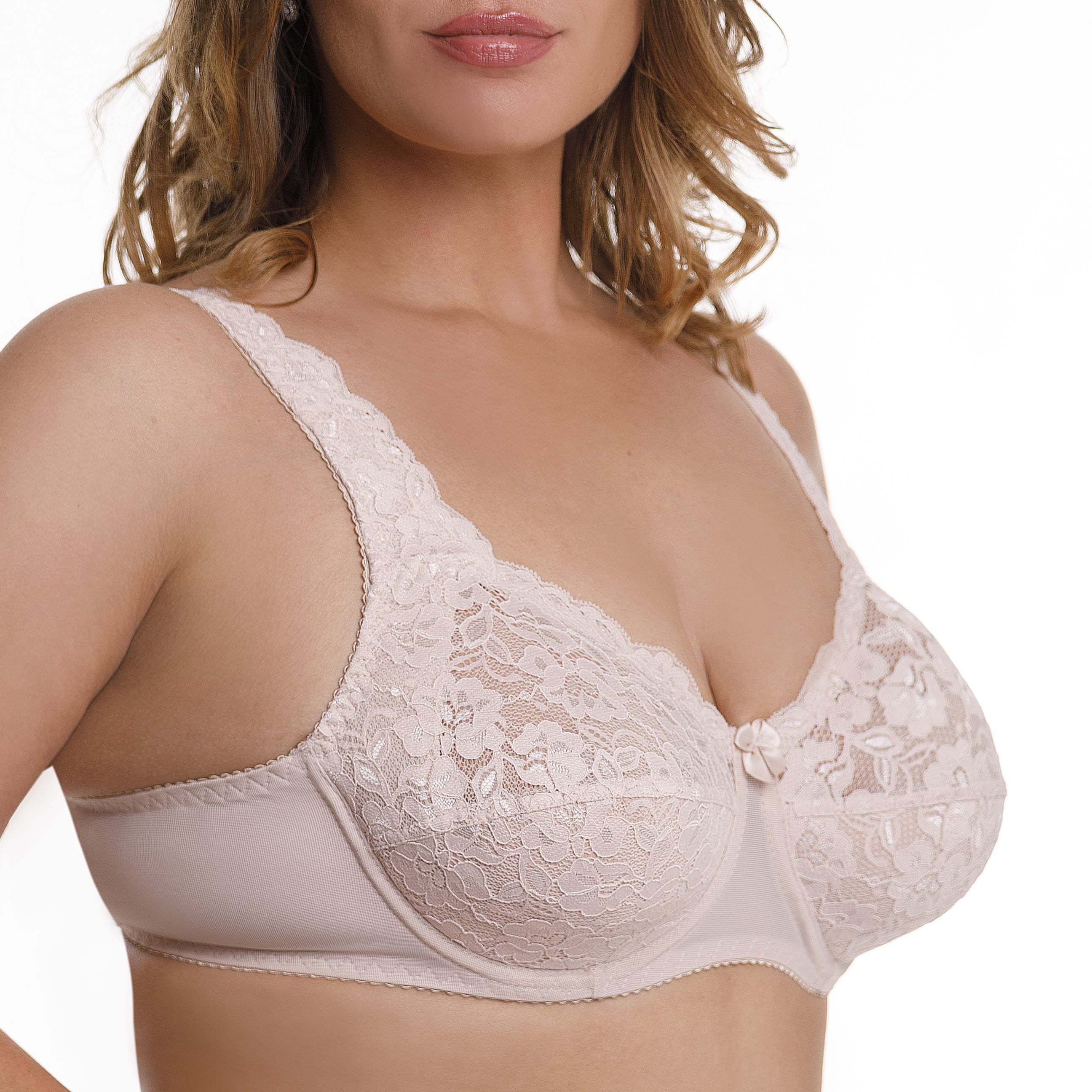 Plus Size Underwire Bra Full Coverage Minimizer Wide Straps Support Panels Non-Padded Lace Cups 34 36 38 40 42 44 / B C D E F G H ( 42D, Nude)