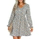 thumbnail image 1 of Vestido floral de manga larga para mujer, lindo vestido floral informal con mangas de linterna y cuello en V para todas las estaciones, amarillo XL, 1 of 6