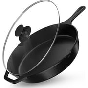 12-Inch Pre-Seasoned Cast Iron Skillet with Lid - Versatile Grill & Sauté Pan for Indoor/Outdoor Cooking, Black