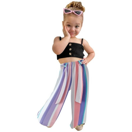 

Toddler Girls Fashion Summer Suspender Tops Vest Striped Pants 2PCS Outfits Clothes Set Toddler Girls Clothes Child Leisure Outwear