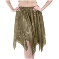 thumbnail image 3 of QATAINLAV Women's Belly Dance Skirts Bling Shiny Skirt Stretch Skirt Dance Costume High Waist Elastic Waist Party Skirts Brown, 3 of 4