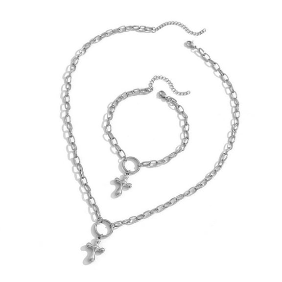 High End Stainless Steel Crosses Pendant Necklace And Bracelet Set Stylish Jewelry Set For Fashionable Women