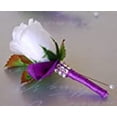 thumbnail image 3 of Angel Isabella White Rose Boutonniere with Purple Ribbon, 3 of 3