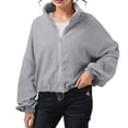 thumbnail image 2 of Women's Crewneck Sweatshirts with Zipper Solid Color Comfy Lightweight Jackets Long Sleeve Basic Y2K Pullover Sweater, 2 of 6