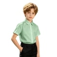 thumbnail image 2 of HCYSFG Uniform Shirts For Girls Peter Pan Collar Short Sleeve Button Down Solid Color Student Blouse Back To School Style Top, 2 of 7
