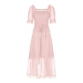 thumbnail image 7 of IROINNID Wedding Guest Dresses for Women Evening Night Formal Fall Dress Summer Solid Chiffon Square Neck Waist Fitting Dress Elegant A-Line Dress,Pink, 7 of 7