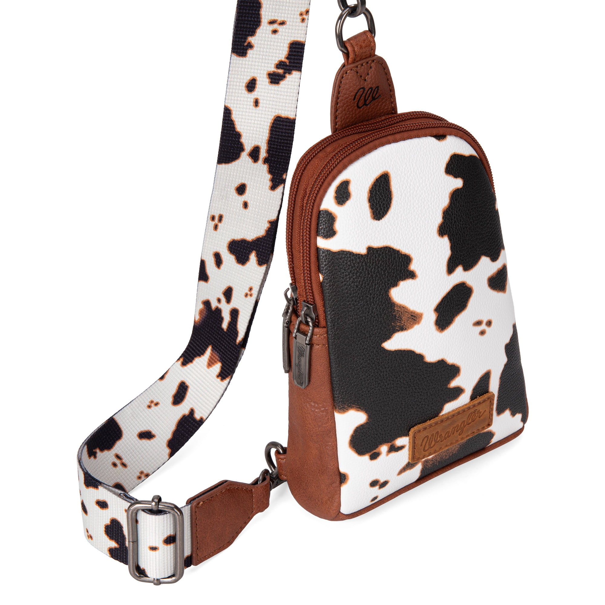 Wrangler Cow Print Crossbody Bags for Women Western Sling Bag with Adjustable Starp Cross Body Purse, Brown