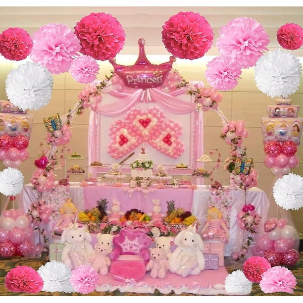 Paquete De 18, Flores De Pompones Rosas, Kit De Papel De Decoración Para Fiesta