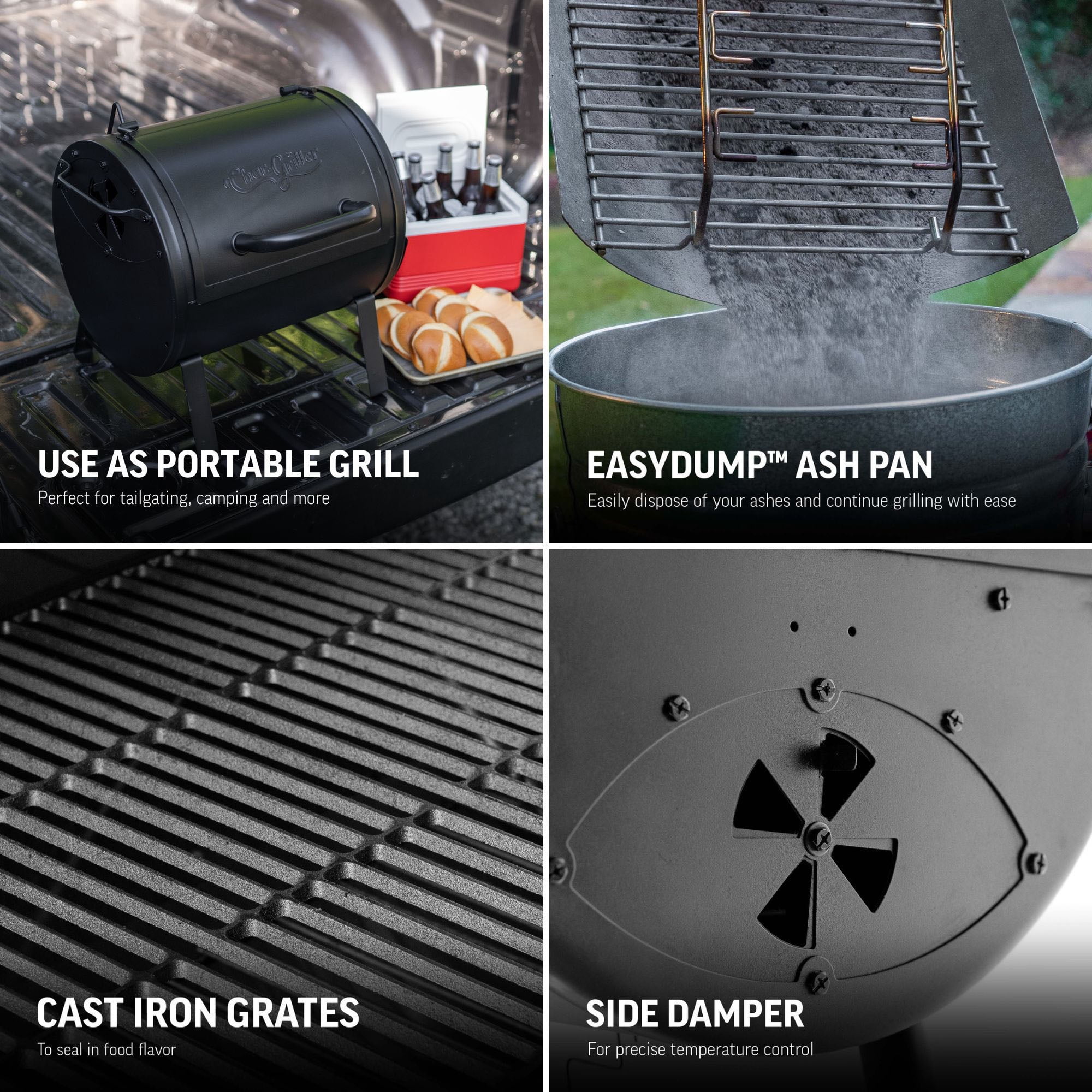 Char-Griller® Portable Pro™ Portable Charcoal Grill and Side Fire Box