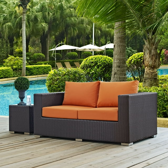 Modway Convene Wicker Outdoor Patio Furniture Loveseat, Cushions, Orange