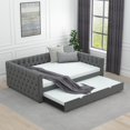 thumbnail image 3 of DeeHome Daybed with Trundle Velvet Upholstered Tufted Sofa Bed, with Button and Copper Nail onSquare Arms,Full Daybed & Twin Trundle- For Bedroom, Living Room, Guest Room,(83"x57"x26"), 3 of 9
