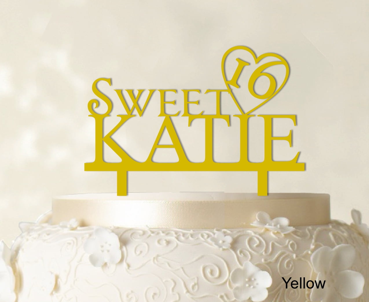 "Personalized Birthday Cake Topper Yellow Cake Topper Color Option
