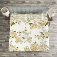 thumbnail image 3 of Ambesonne Flowers Quilted Bedspread Set 3 Pcs, Floral Roses Vector, King Size, White and Beige, 3 of 3