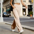 thumbnail image 5 of Zedker Wide Leg Pants for Women Loose Yoga Pants Regular/Tall Stretch Casual Lounge Pants with Pockets BeigeL, 5 of 10