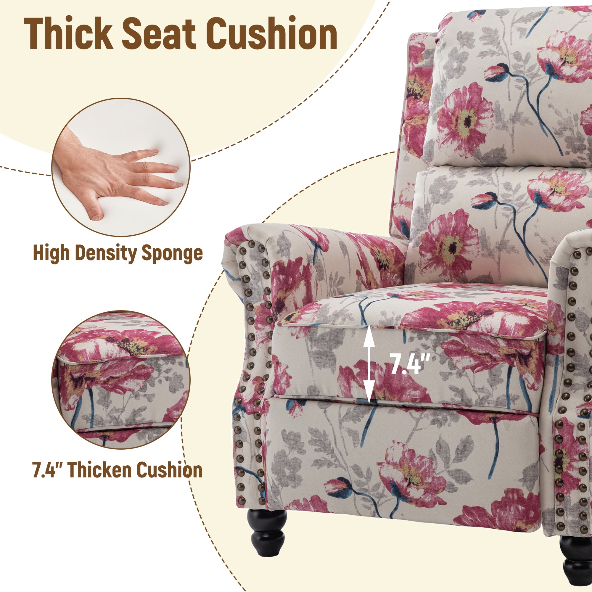 UIXE Pushback Recliner Chair Set of 2 Fabric Armchair Push Back Recliner Club Chairs Home Living Room, Pattern White