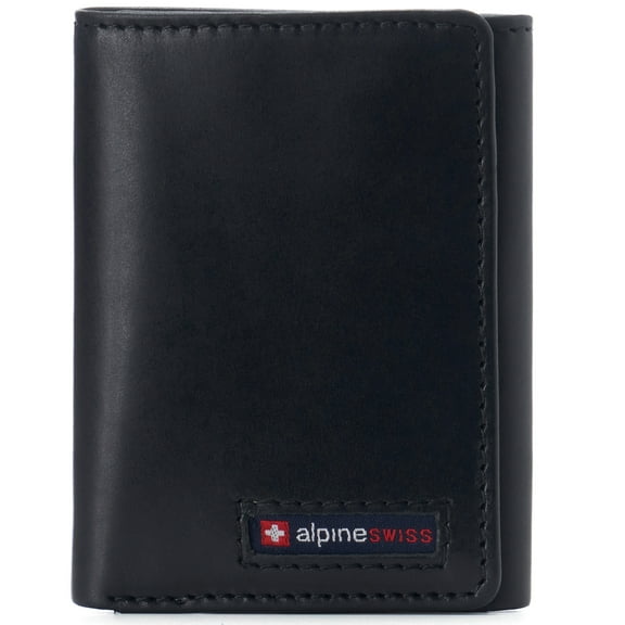 Alpine Swiss Men's Leon RFID Trifold Pocket Wallet – Genuine Leather Wallet for Men, Slim Design with ID Window & Multiple Card Slots, Classic RFID Safe Pocket Wallet in gift box