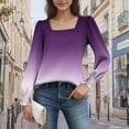 thumbnail image 4 of Scyoekwg Elegant Blouses for Women Long Sleeve Square Neck Top Fall Fashion Gradient Graphic Tops Casual Stretchy Pullover (Purple,XXL), 4 of 6