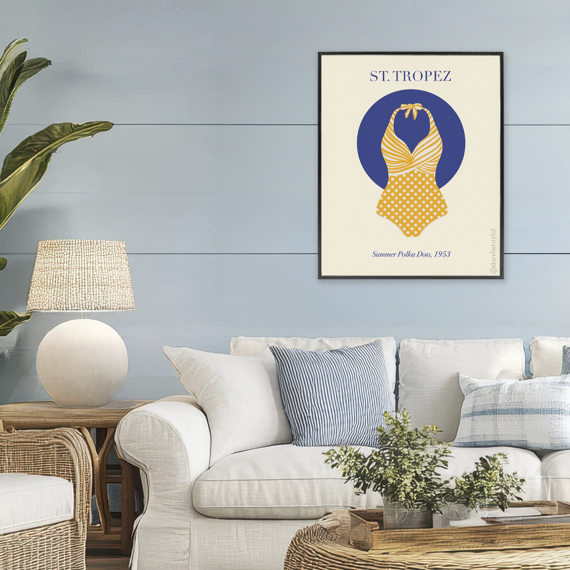 Stupell Industries St. Tropez Dotted Swimsuit Black Framed Giclee Art, design by A Barefoot Stylist