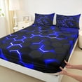 thumbnail image 3 of Manfei Geometric Hexagon Twin Sheet Sets,Minimalist Geometric Honeycomb Twin Fitted Sheet,Blue Black Flat Sheet For Boys Boys,Super Cozy Room Decor,3pcs, 3 of 7