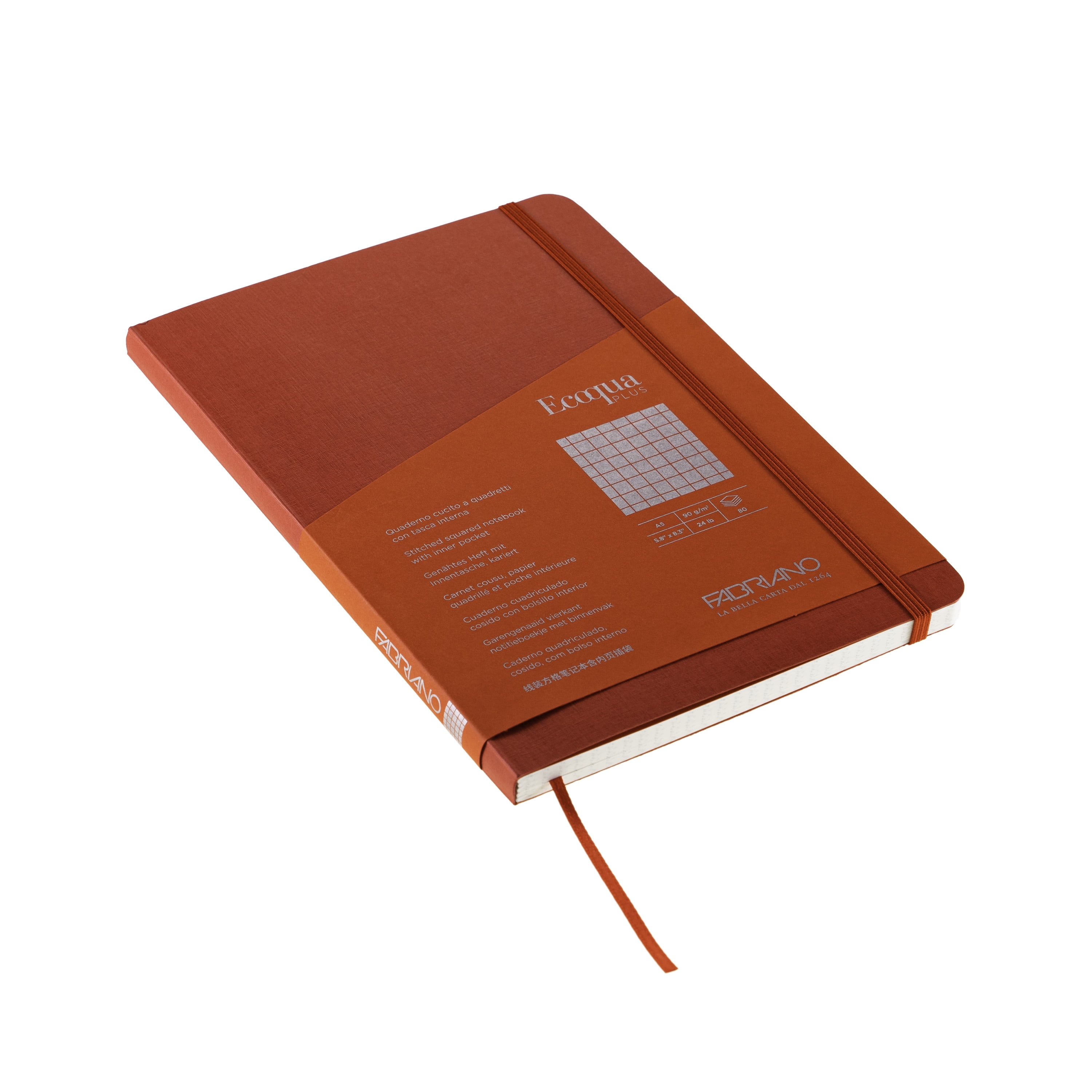 Fabriano Ecoqua Plus Stitch-Bound Notebook, 5.8" x 8.3", A5, Graph, Red