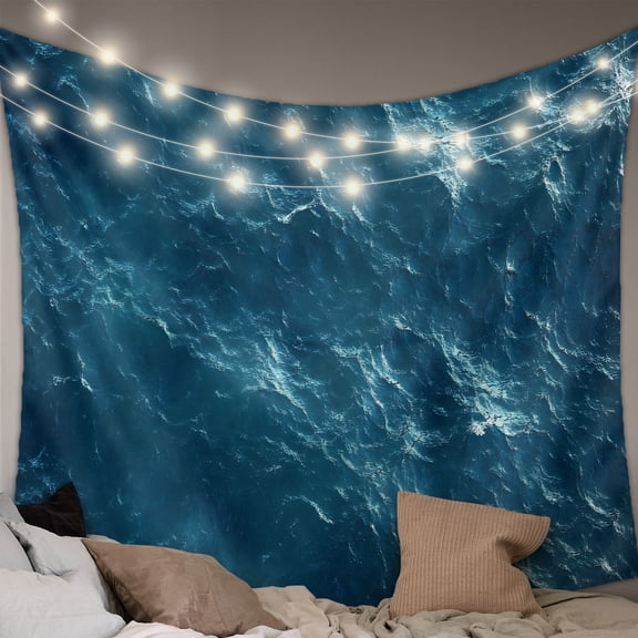 Dark Blue Nautical Tapestry for Bedroom Wall Hanging Tapestry, Ocean Beach Coastal Seaside Ceiling Backdrop Tapestries Poster Blanket Wall Decor for Teens Room Living Room Dorm 55" x 73"