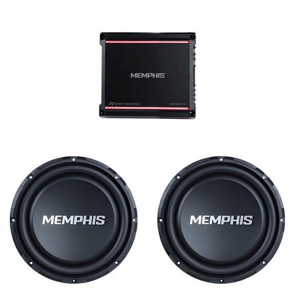 Memphis Audio 2 SRXS1244V 12" Street Reference Dual 4-Ohm Shallow Mount Subwoofers with SRX600.1V Mono 1-ohm 600 Watt Amplifier