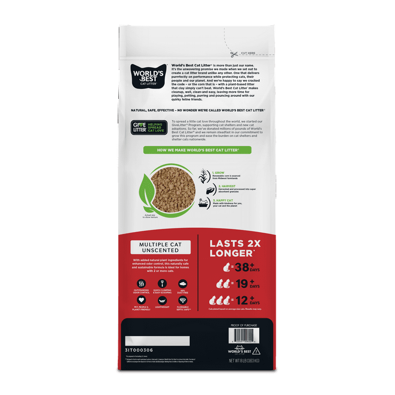 World s Best Cat Litter for Multiple Cats Unscented 8 lb Smell Less Clean Less Walmart