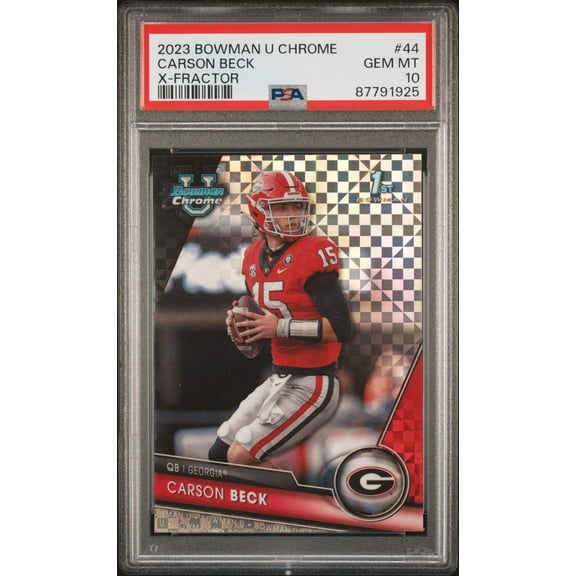 Graded 2023 Topps Bowman U Chrome Carson Beck #44 Xfractor Rookie RC Football Card PSA 10 Gem Mint