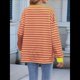 thumbnail image 4 of Sudadera Holgada Informal de Larga con Cuello Redondo y Bloques de Color para Mujer Naranja y Amarillo S, 4 of 9