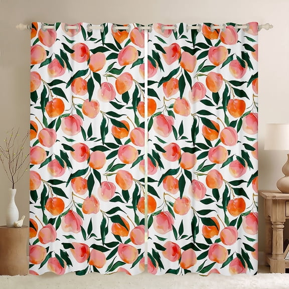 jejeloiu Peach Curtains Pack of 2 (42x84 Each),Summer Fruit Curtains Blackout,Pink White Green Bedroom Curtains For Girls Kids,Breathable Home Decor