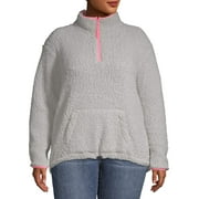 No Boundaries Juniors' Plus Size Quarter-Zip Pullover Sherpa Sweatshirt