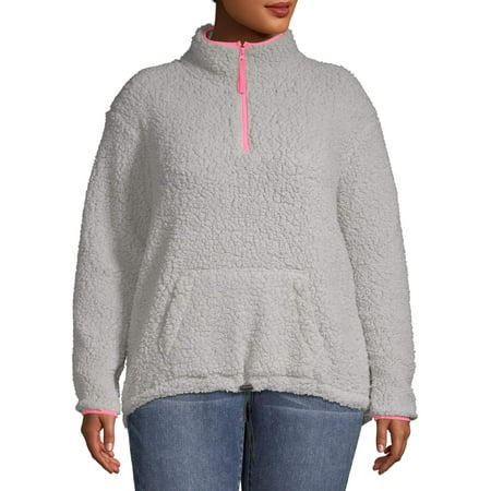 No Boundaries Juniors' Plus Size Quarter-Zip Pullover Sherpa Sweatshirt