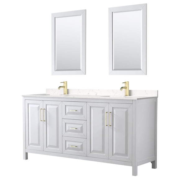 Wyndham Collection Daria 72" Wood & Marble Double Bathroom Vanity in White/Gold