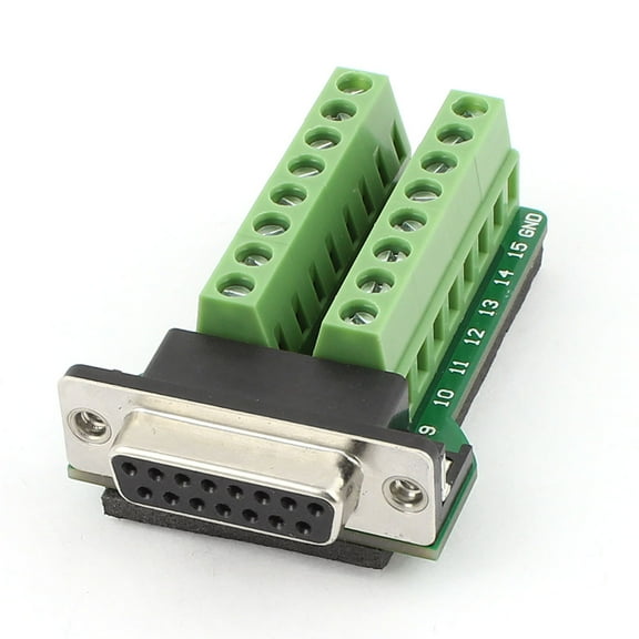 Unique Bargains DB15 D-SUB Female Jack 15Pin Port to 2 Row 8 Position Terminal Breakout Board
