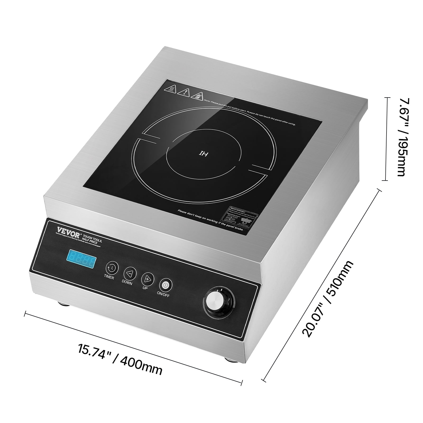 VEVOR Portable Induction Cooktop, 5000W Commercial Induction Burner with 16 Temperature Settings, Stainless Steel Countertop Induction Hot Plate with 4H Timer, Child Lock, for Restaurant Cooking