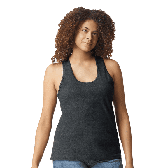 Gildan Softstyle Women’s CVC Racerback Tank Top, Sleeveless Semi-Fitted Tank, Pitch Black Mist Mist, Sizes S-M