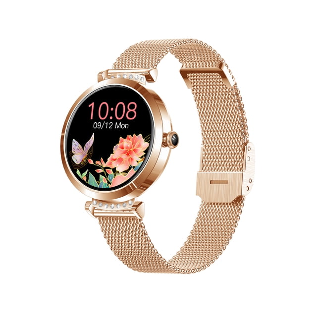 NY22 Smart Watch para mujer 1.09 '' TFT Pantalla táctil completa 9.9 mm Slim Body Fitness Health Mon Abanopi Rosa Dorado