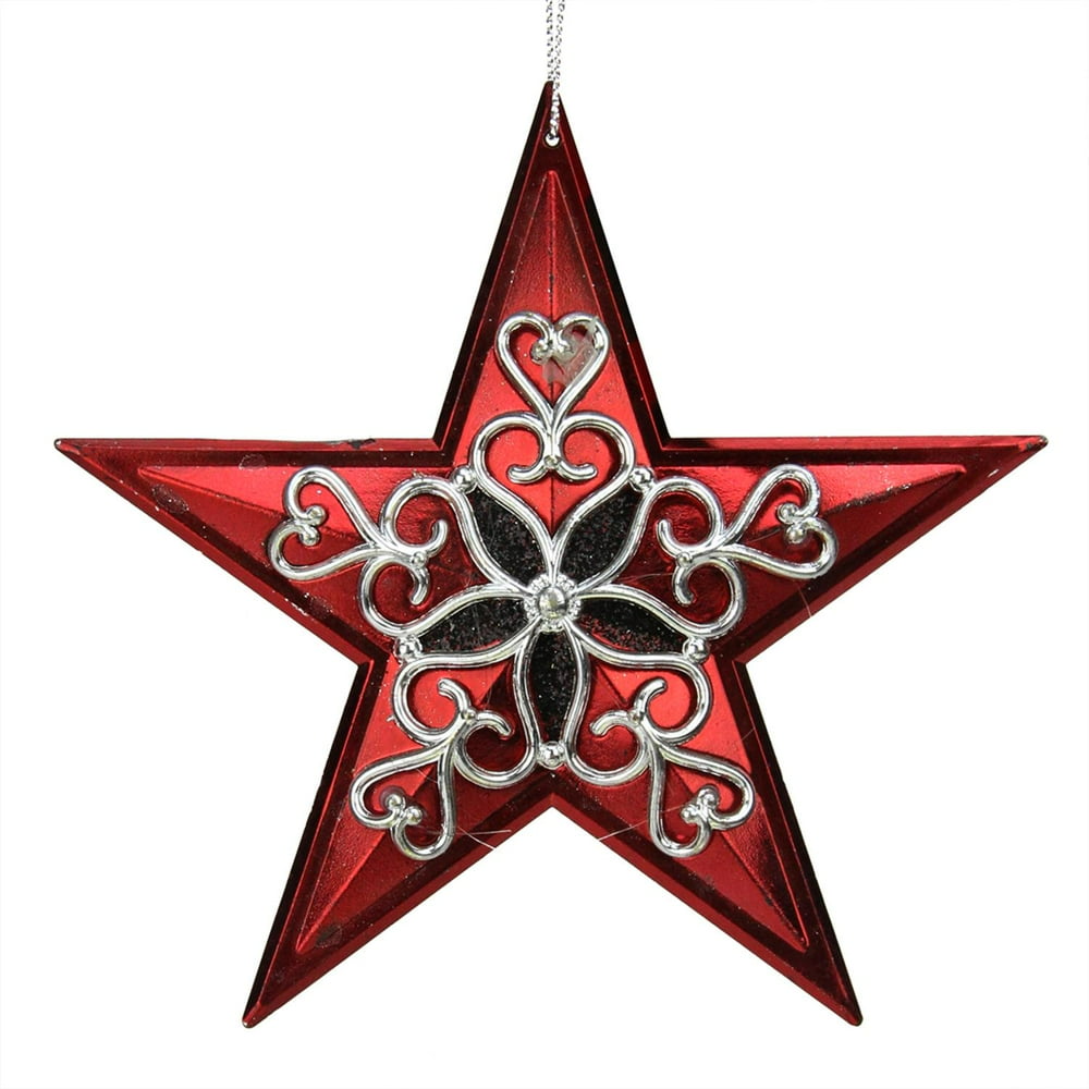 5&quot; Red and Silver Star with Black Filligree Star Christmas Ornament