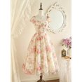 thumbnail image 2 of Apricot Floral Organza Midi Dress With Puff Sleeves And Sweetheart Neckline, 2 of 7