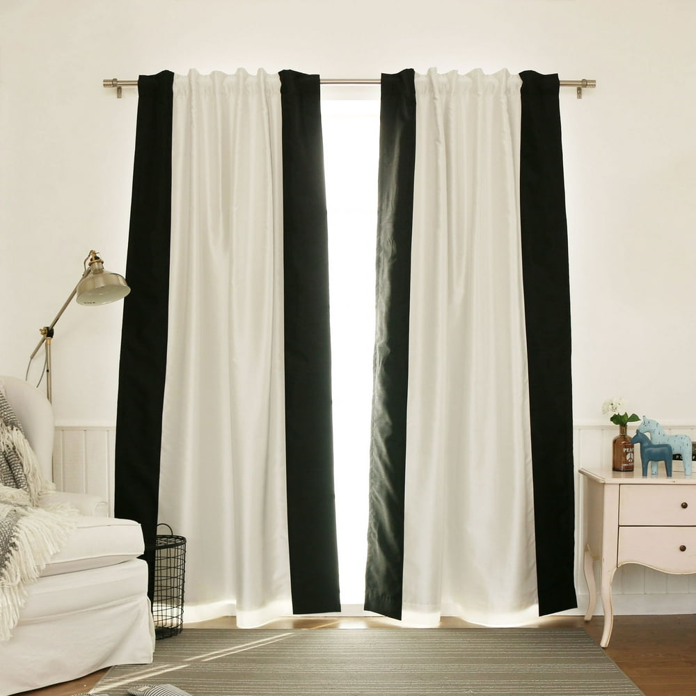 Quality Home Faux Silk Colorblock Blackout Curtain - Ivory/Black - 52"W